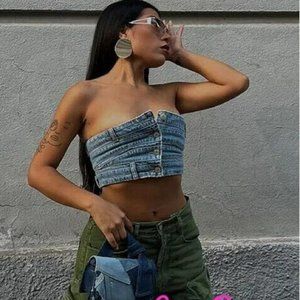 ZARA TRE DENIM BANDEAU TOP